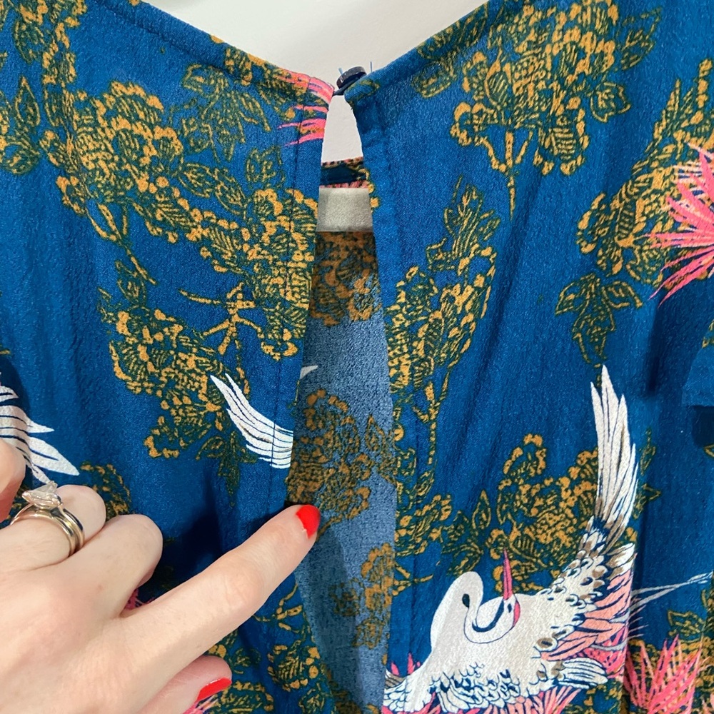 Express Colorful Egret Print Ruffled Romper - Picture 6 of 9